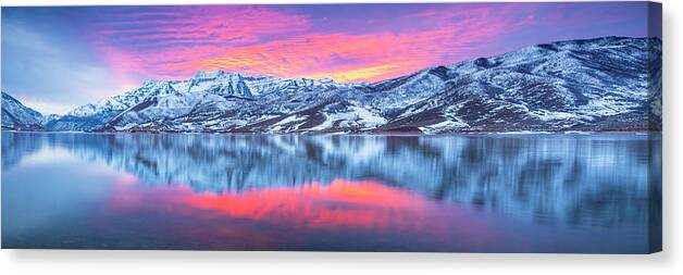 Utah Canvas Print featuring the photograph Timpanogos January Reflection Panorama by Wasatch Light