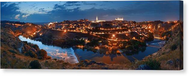 Toledo Canvas Print featuring the photograph Toledo skyline at night by Songquan Deng