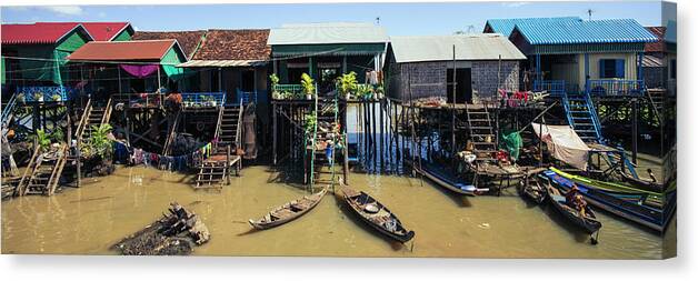 Panoramic Canvas Print featuring the photograph Tonlesap lake cambodia floating village kampong khleang 4 by Sonny Ryse
