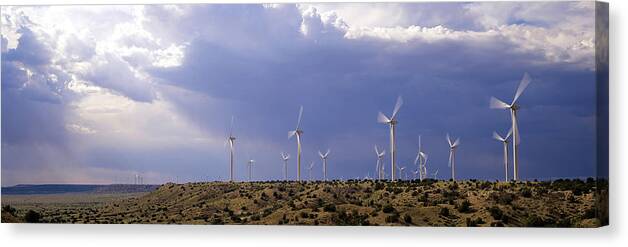 Environmental Conservation Canvas Print featuring the photograph USA, New Mexico, near Fort Sumner, wind generators on mesa by Timothy Hearsum