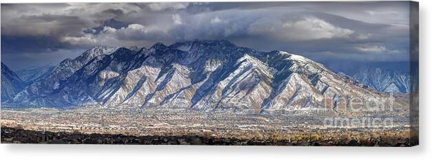 Storm Canvas Print featuring the photograph Storm Front Passes over the Wasatch Mountains and Salt Lake Valley - Utah by Gary Whitton