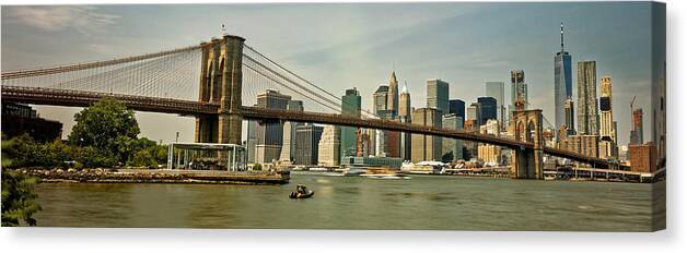 Brooklyn Bridge Canvas Print featuring the photograph Brooklyn Bridge Panorama by Doolittle Photography and Art