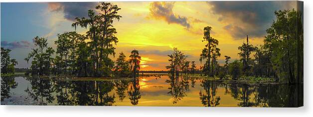 Orcinus Fotograffy Canvas Print featuring the photograph Panorama The Yellow Sunset Of Louisiana by Kimo Fernandez