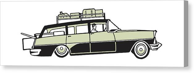 Auto Canvas Print featuring the drawing Station Wagon Packed for Family Vacation #3 by CSA Images