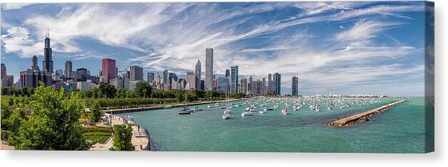 3scape Canvas Print featuring the photograph Chicago Skyline Daytime Panoramic by Adam Romanowicz