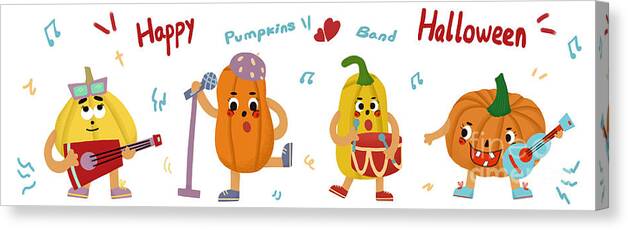 Music Canvas Print featuring the drawing Pumpkins Band by Min Fen Zhu