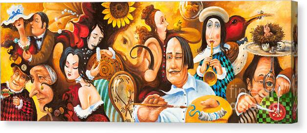 Colourful Canvas Print featuring the painting Bosch's jingles Dali's moustache and Ear of VanGough Make Me Restless by Igor Postash