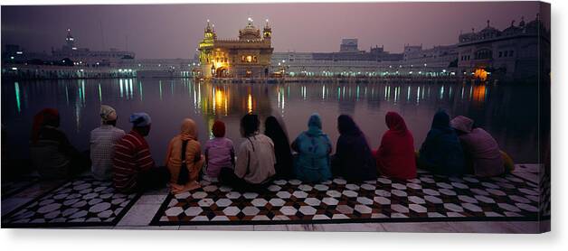 Photography Canvas Print featuring the photograph Group Of People At A Temple, Golden by Panoramic Images