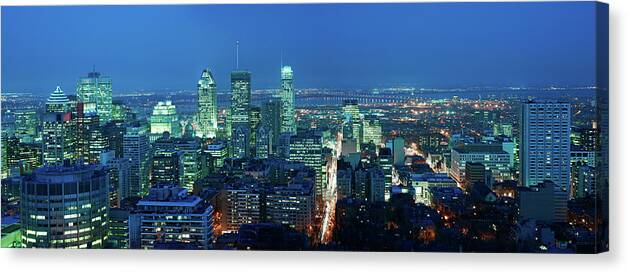 Scenics Canvas Print featuring the photograph Montreal Downtown At Night. Very Large by Costint