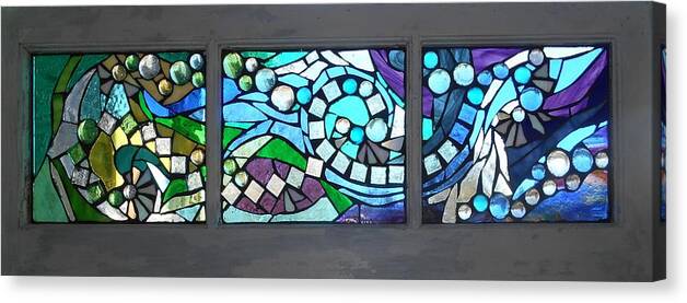 Mosaic Canvas Print featuring the glass art Mosaic Stained Glass - Water Abstract by Catherine Van Der Woerd