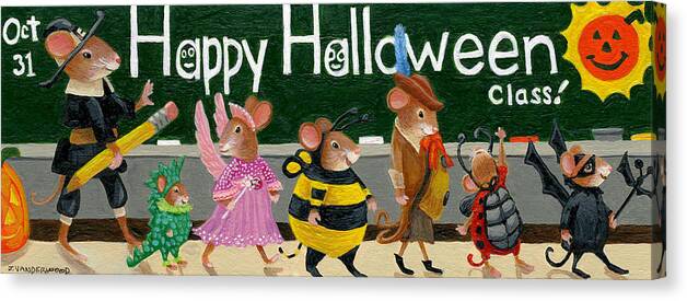Mice Canvas Print featuring the painting Mr. Mouse's Halloween Costume Parade by Jacquelin L Westerman