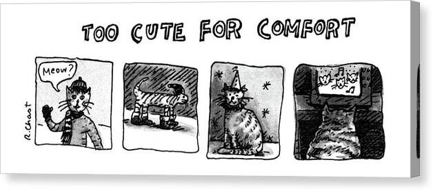 88621 Rch Roz Chast (four Pictures Of Kittens. Saying Meow Canvas Print featuring the drawing New Yorker January 7th, 1980 by Roz Chast