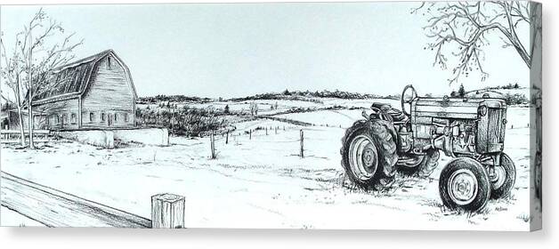 Tractor Canvas Print featuring the drawing Parked Tractor by Scott Nelson