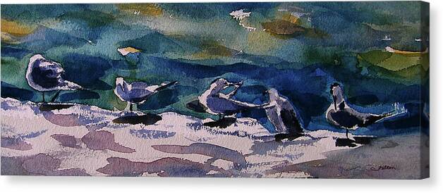 Seabirds Canvas Print featuring the painting Shoreline birds IV by Julianne Felton