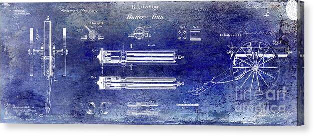 1865 Gatling Machine Gun Patent Drawing Canvas Print featuring the digital art 1865 Gatling Gun Patent by Jon Neidert