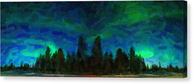Nature Canvas Print featuring the painting Aurora in Finnish Lapland Inari Suomi, Finland abstract landscape by Celestial Images