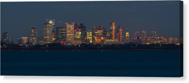 Boston Canvas Print featuring the photograph Boston City Lights Panorama 2 by Brian MacLean