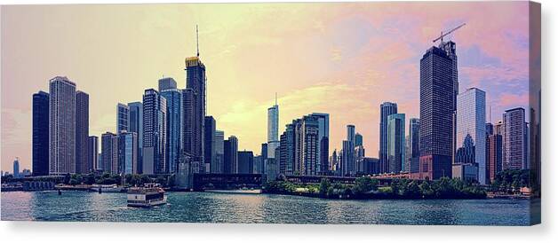 Chicago Canvas Print featuring the photograph Chicago Skyline and Chicago River by Michelle Calkins