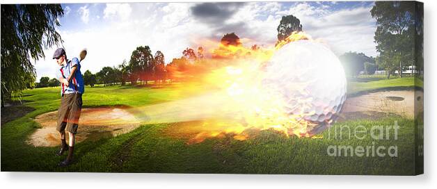 Golf Canvas Print featuring the digital art Golf Ball On Fire by Jorgo Photography