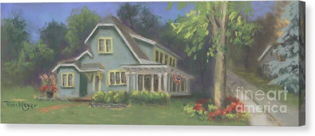 Plein Air Painting Of A Lakeside Cottage Gratitude Canvas Print featuring the painting Gratitude by Terri Meyer