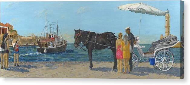 Chania Canvas Print featuring the painting Life at Chania Harbour by David Capon