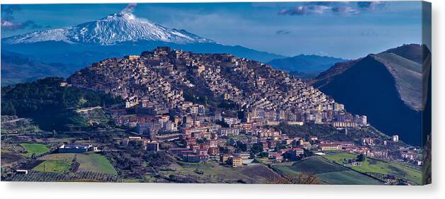 Volcano Canvas Print featuring the photograph Mt. Etna and Gangi by Richard Gehlbach