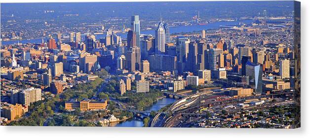 Philadelphia Skyline Canvas Print featuring the photograph Philadelphia Museum of Art and City Skyline Aerial Panorama by Duncan Pearson