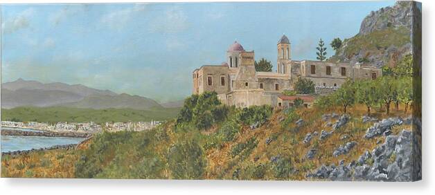 Crete Canvas Print featuring the painting The Monastery of Gonia Kolymbari Crete by David Capon