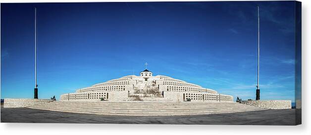 Blue Canvas Print featuring the photograph World War I memorial - Monte Grappa, Italy - Travel photography by Giuseppe Milo