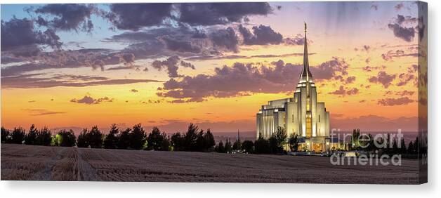 Cloudscape Canvas Print featuring the photograph Rexburg Idaho Temple - Summer Sunset #5 by Bret Barton