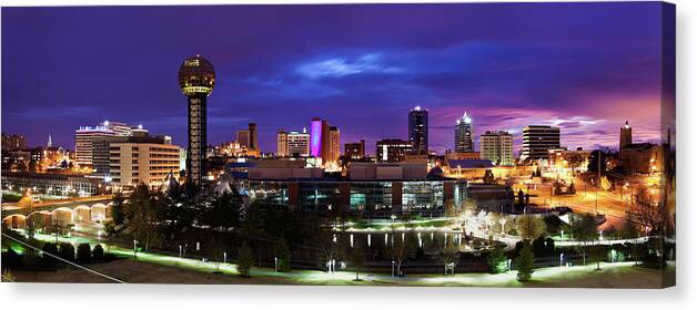 Scenics Canvas Print featuring the photograph Usa, Tennessee, Knoxville, Skyline At by Henryk Sadura