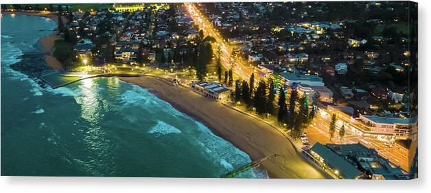 Clouds Canvas Print featuring the photograph Sunset Panorama of the Northern Beaches of Sydney No 2 by Andre Petrov