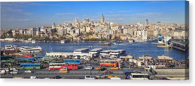 Istanbul Canvas Print featuring the photograph Cityscape view across Istanbul, Turkey by Kelvinjay