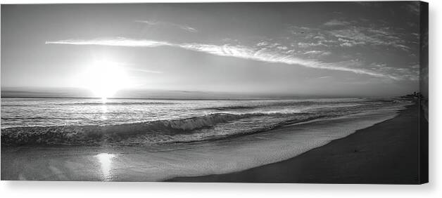 Clouds Canvas Print featuring the photograph Long Waves Panorama Black and White by Debra and Dave Vanderlaan