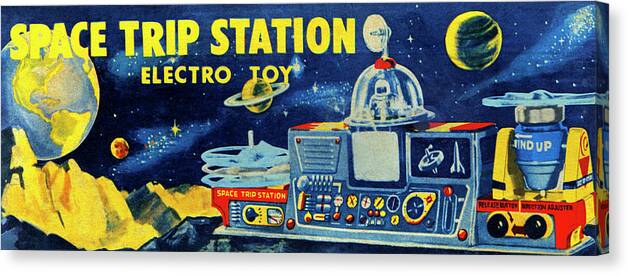 Vintage Toy Posters Canvas Print featuring the drawing Space Trip Station Electro Toy by Vintage Toy Posters