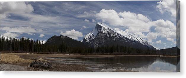 Landscape Canvas Print featuring the photograph Mount Rundle and Vermilion Lake #1 by Tony Mills