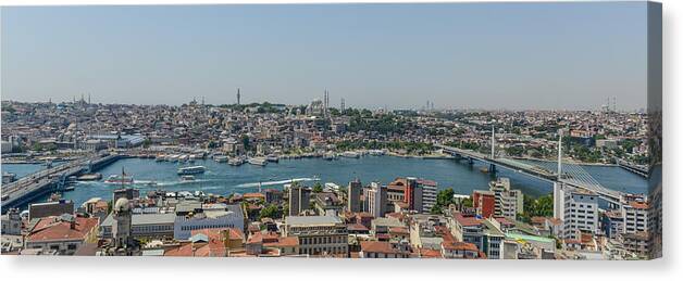 Sea Canvas Print featuring the photograph Istanbul Turkey Cityscape #3 by Brandon Bourdages