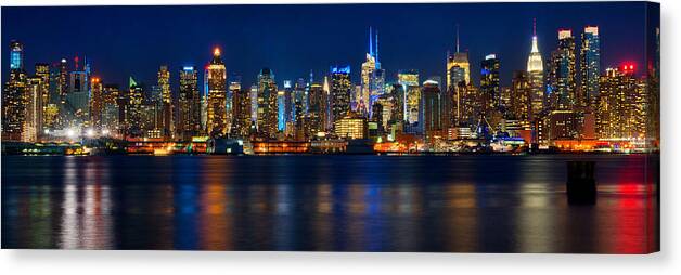 Best New York Skyline Photos Canvas Print featuring the photograph Amazing New York Skyline Panorama by Mitchell R Grosky