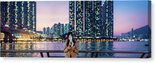 Chinese Culture Canvas Print featuring the photograph Businesswoman Using Smartphone In City by D3sign