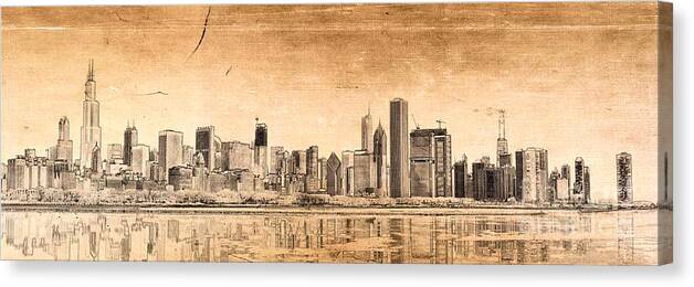 Chicago Panorama Canvas Print featuring the digital art Chicago skyline by Dejan Jovanovic