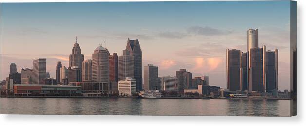 Detroit Canvas Print featuring the photograph Detroit at dusk by Andreas Freund