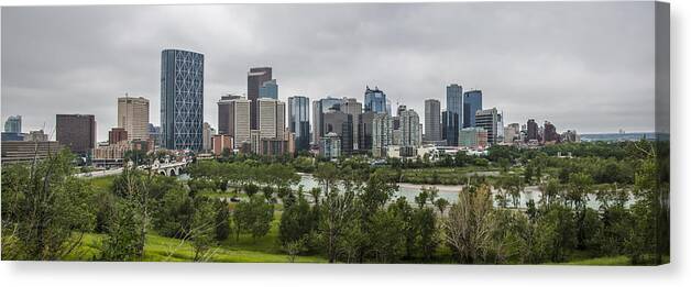 Downtown Canvas Print featuring the photograph Downtown Calgary Panorama by Bert Peake