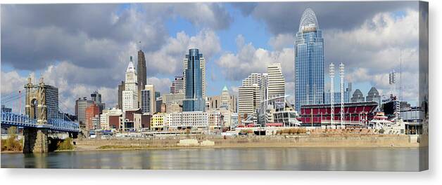 Downtown District Canvas Print featuring the photograph Downtown Skyline, Cincinnati, Ohio by Dennis Macdonald