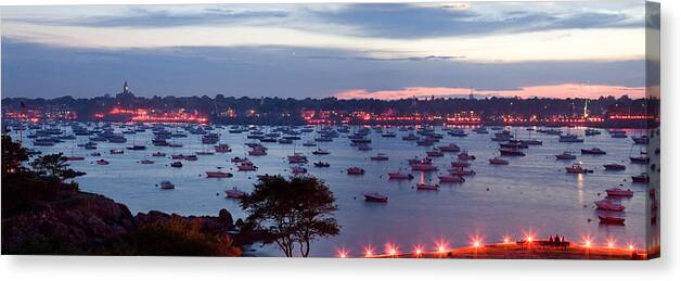 Marblehead Harbor Canvas Print featuring the photograph Panoramic of the Marblehead Illumination by Jeff Folger