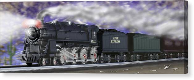 Railroad Canvas Print featuring the photograph Running On Time Panoramic by Mike McGlothlen