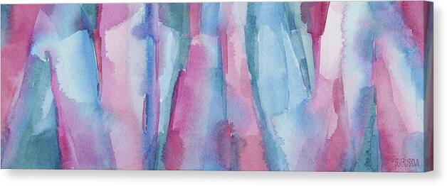 Abstract Canvas Print featuring the painting Teal Magenta and Turquoise Abstract Panoramic Painting by Beverly Brown Prints
