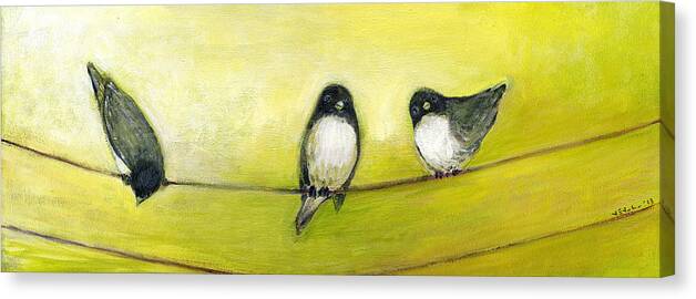 Bird Canvas Print featuring the painting Three Birds on a Wire No 2 by Jennifer Lommers