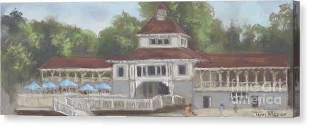 Plein Air Painting Of The Pavilion At Lakeside Ohio Canvas Print featuring the painting The Pavilion at Lakeside Ohio #1 by Terri Meyer