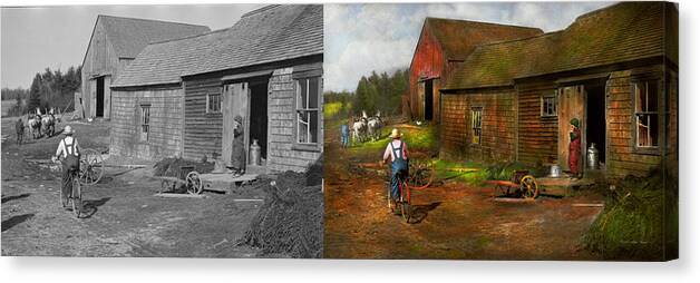 Country Canvas Print featuring the photograph Farm - Life on the farm 1940s - Side by Side by Mike Savad
