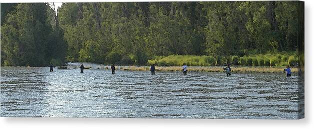 Kenai River Fishermen Canvas Print featuring the digital art Fisherman Lineup Kenai River by Mary Gaines